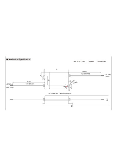 Wymiary Mean Well APC-35-500 – 84 × 57 × 29,5 mm