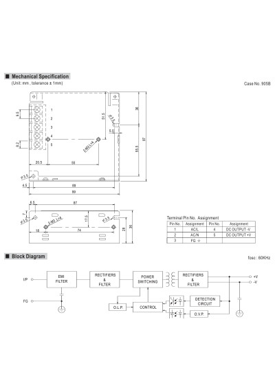 Zasilacz LED CV Mean Well RS-50-12 50,4 W 12 V DC 4200 mA – wymiary