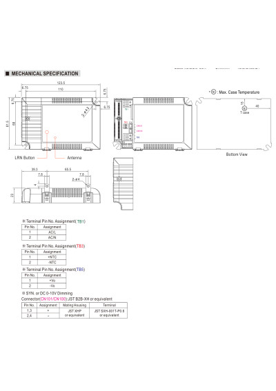 Mean Well LCM-40 42 W 350 mA–1050 mA selectable CC LED driver – dimensions