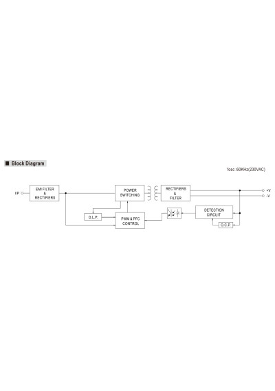 Zasilacz LED CC Mean Well PCD-40-350B 37,8 W 350 mA 70–108 V DC IP42 – schemat blokowy