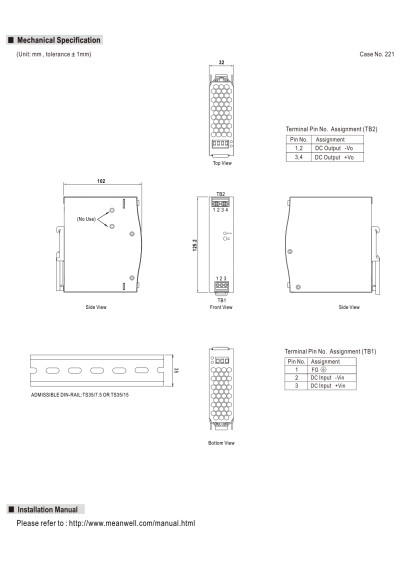 Zasilacz na szyn? DIN Mean Well DDR-120B-24 120 W 24 V DC – wymiary