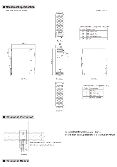 Zasilacz na szyn? DIN Mean Well DDR-240D-24 240 W 24 V DC – wymiary