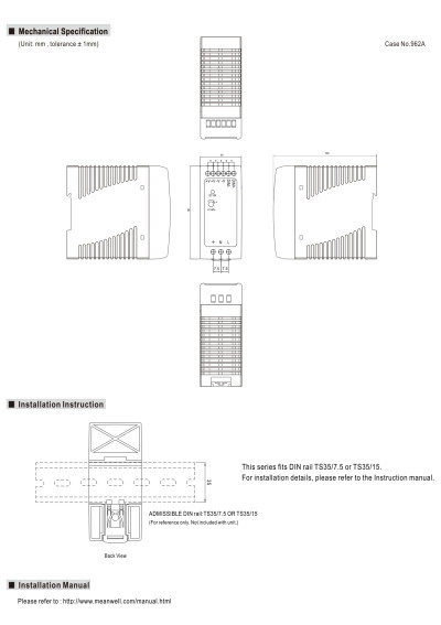 Zasilacz na szyn? DIN Mean Well DRA-40-12 40,08 W 12 V DC – wymiary