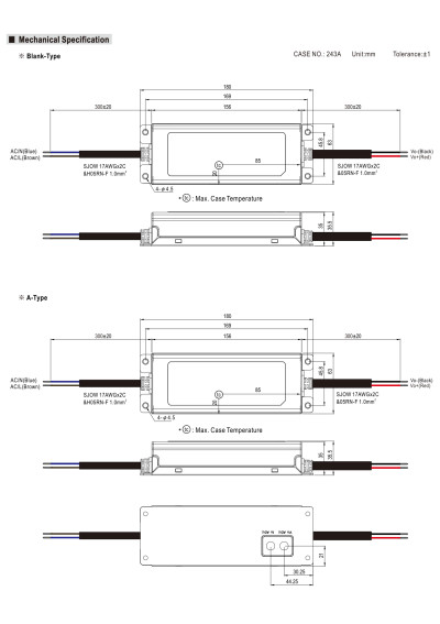 Mean Well ELG-75-48DA-3Y 76.8 W CV+CC LED driver – dimensions