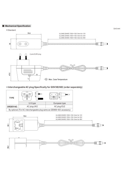 Zasilacz LED CV Mean Well GSV60E12-P1J 50 W 12 V DC – wymiary