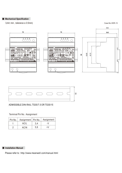 Zasilacz na szyn? DIN Mean Well HDR-100-24N 100,8 W 24 V DC – wymiary