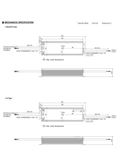 Mean Well HLG-100H-42B 95.76 W CV+CC LED driver – dimensions