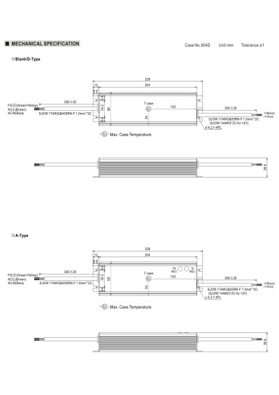 Zasilacz LED CV+CC Mean Well HLG-150H-15AB 150 W – wymiary