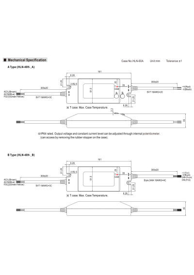 Zasilacz LED CV+CC Mean Well HLN-40H-36A 40 W – wymiary