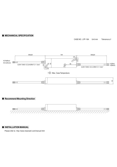 Mean Well LPF-16-12 16.08 W CV+CC LED driver – dimensions