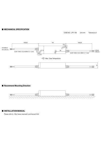 Mean Well LPF-25-36 25.2 W CV+CC LED driver – dimensions