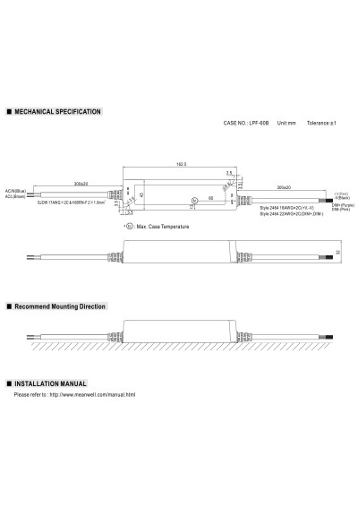 Zasilacz LED CV+CC Mean Well LPF-60D-30 60 W – wymiary