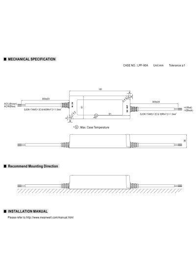 Zasilacz LED CV+CC Mean Well LPF-90-54 90,18 W – wymiary