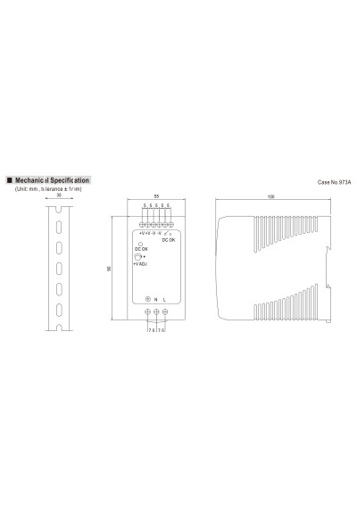 Mean Well MDR-100-24 96 W DIN-rail power supply 24 V DC – dimensions