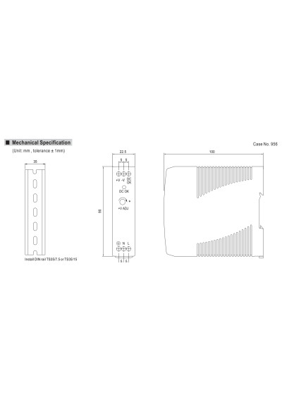 Zasilacz na szyn? DIN Mean Well MDR-20-12 20 W 12 V DC – wymiary