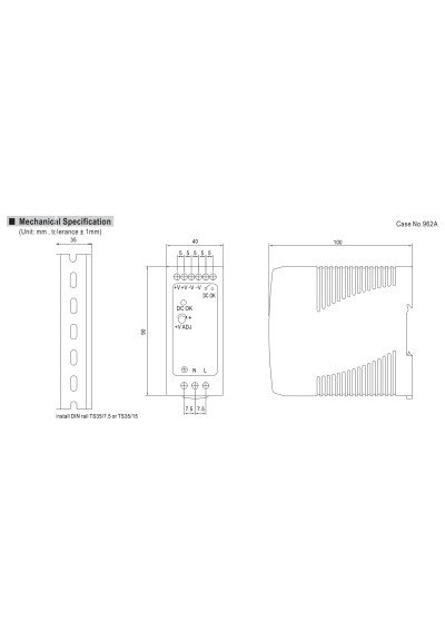 Zasilacz na szyn? DIN Mean Well MDR-40-5 30 W 5 V DC – wymiary