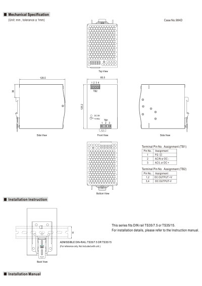 Zasilacz na szyn? DIN Mean Well NDR-480-48 480 W 48 V DC – wymiary