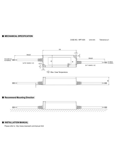 Zasilacz LED CV+CC Mean Well NPF-40D-30 40,2 W – wymiary