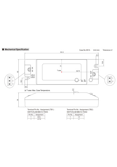 Zasilacz LED CC Mean Well PLC-60-48 62,4 W 1300 mA – wymiary