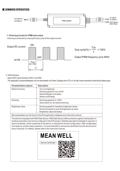 Zasilacz LED CV PWM Mean Well PWM-200-24 199,2 W 24 V DC – schemat sterowania