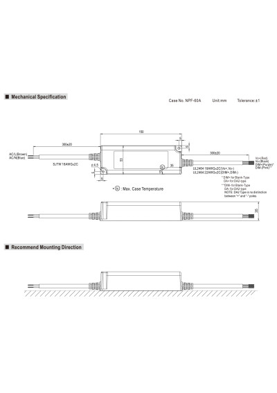 Zasilacz LED CV PWM Mean Well PWM-60-12DA 60 W 12 V DC – wymiary