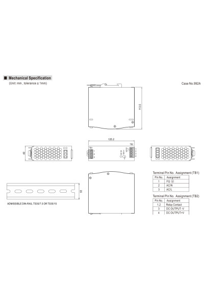 Zasilacz na szyn? DIN Mean Well SDR-120-24 120 W 24 V DC – wymiary