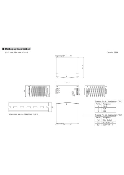 Mean Well SDR-240-24 240 W DIN-rail power supply 24 V DC – dimensions