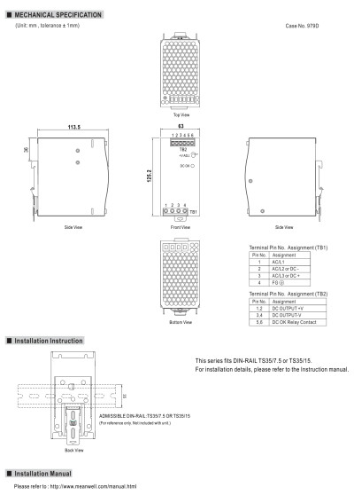 Zasilacz na szyn? DIN Mean Well TDR-240-24 240 W 24 V DC – wymiary