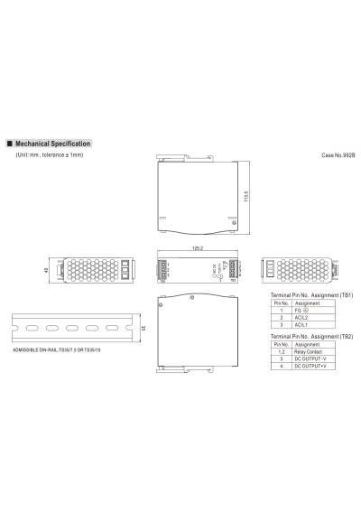 Zasilacz na szyn? DIN Mean Well WDR-120-12 120 W 12 V DC – wymiary