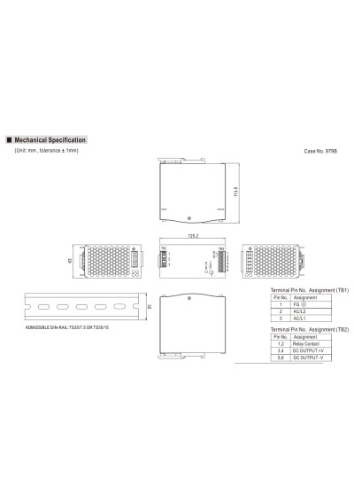 Zasilacz na szyn? DIN Mean Well WDR-240-48 240 W 48 V DC – wymiary