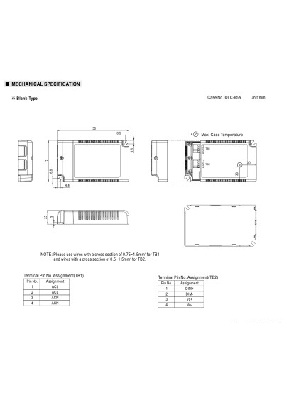 Zasilacz LED CV PWM Mean Well IDLV-65A-36 64,8 W 36 V DC – wymiary