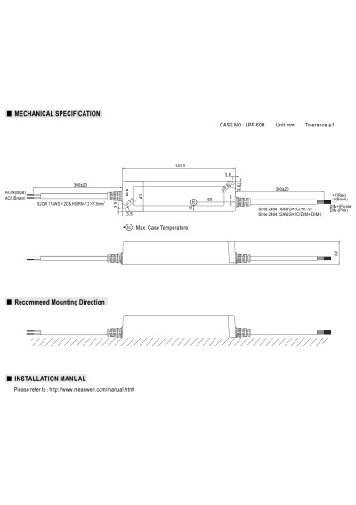 Zasilacz LED CV+CC Mean Well LPF-40D-30 40,2 W – wymiary