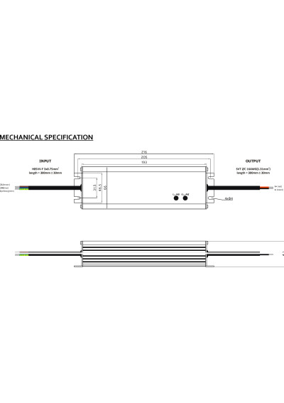 Zasilacz GLP GLG-100-12A 100 W 12V DC CV IP65 – wymiary