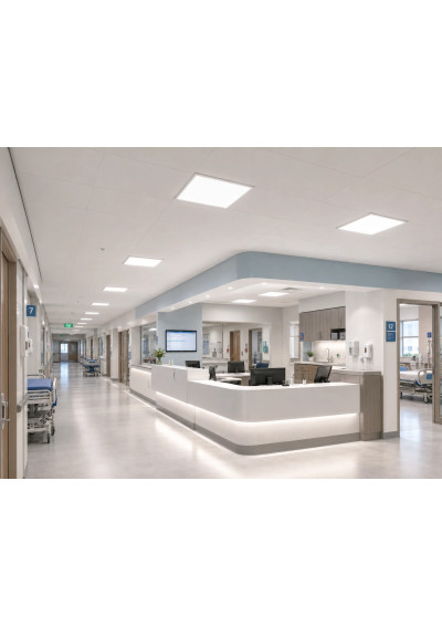 CHS 595×595 mm LED panels in a hospital corridor