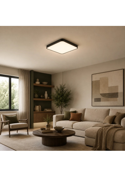 Plafon LED Luxa 2xE27 czarny zamontowany w salonie