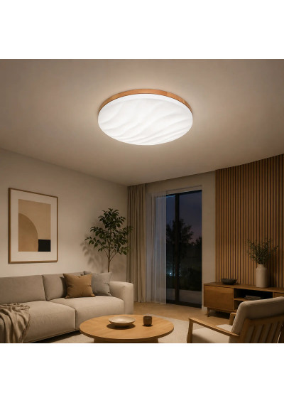 Wave LED ceiling light providing neutral white light in a modern living room