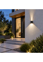 Kiron Round wall light by entrance steps – facade and approach lighting