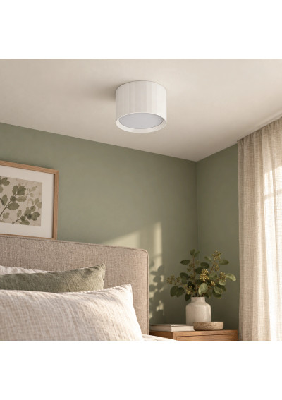 Tessa XD-IK293W – lifestyle scene in a linen bedroom, example bulb