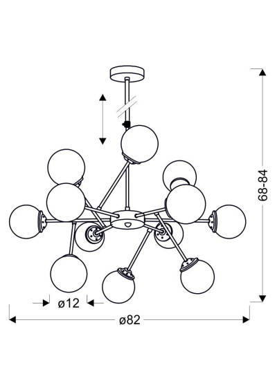 Best pendant light 12xE14 chromee 82 cm - product dimensions