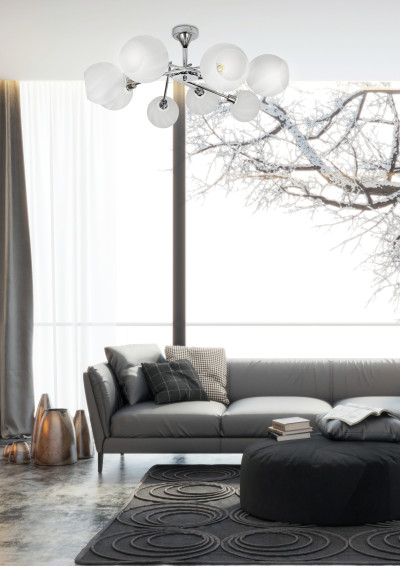 Raul pendant light 8xE27 chromee, klosz white 74 cm - product image 1