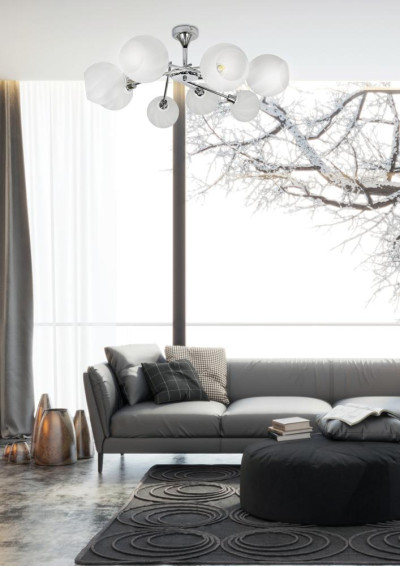 Raul pendant light 8xE27 chromee, klosz white 74 cm - product image 2