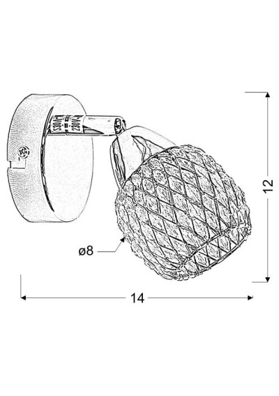 Lampa ścienna Clear 1xG9 chromowy, kryształki fioletowe 14 cm - wymiary produktu