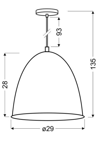 Patch pendant light 1xE27 black 29 cm - product dimensions