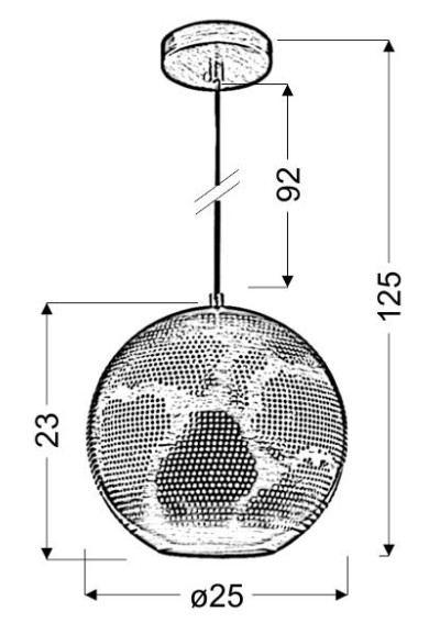 Sfinks pendant light 1xE27 brown 25 cm - product dimensions