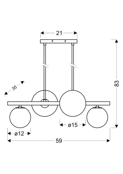 Kama pendant light 4xG9 mosiężny 59 cm - product dimensions
