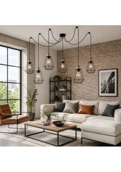 Lampa wisząca Primo 6xE27 czarny + złoty 175 cm - zdjęcie produktu 1