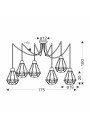 Primo pendant light 6xE27 black / gold 175 cm - product dimensions
