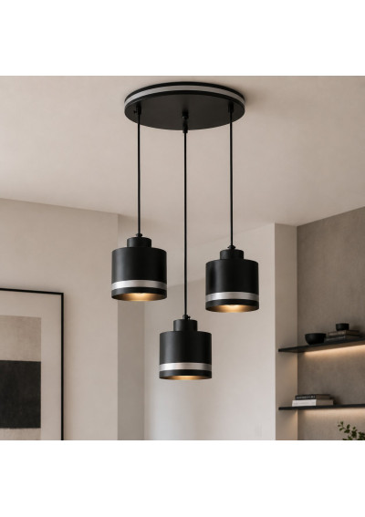 Lampa wisząca Wama 3xE27 czarny + srebrny 37 cm - zdjęcie produktu 1