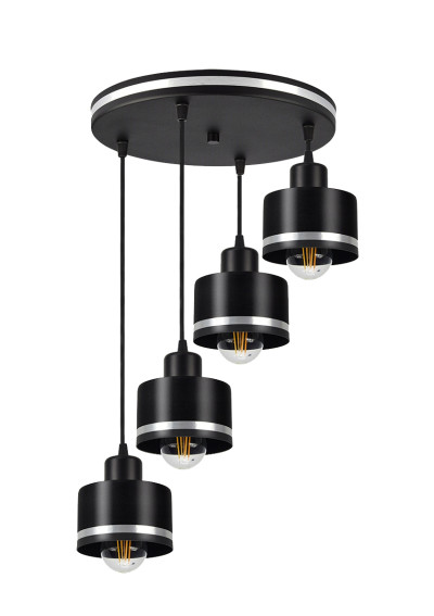 Lampa wisząca Wama 4xE27 czarny + srebrny 40 cm