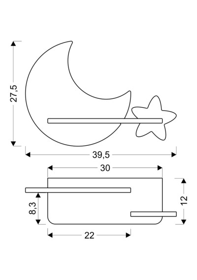 Lampa ścienna Moon 5 W LED 4000 K złoty+szary 39,5 cm - wymiary produktu
